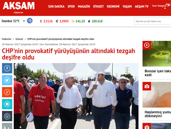 AKŞAM GAZETESİ ADALET YÜRÜYÜŞÜNÜN ARKASINDA TEZGAH BULDU